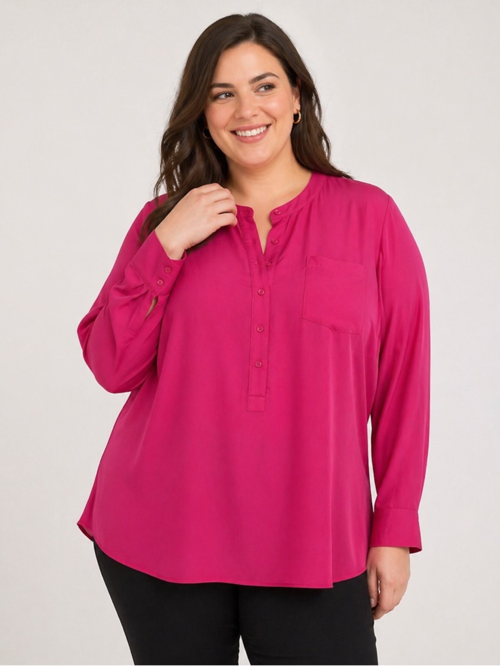 Lane Bryant Fuchsia Popover Blouse NWT Plus 26/28 Lightweight Work Top